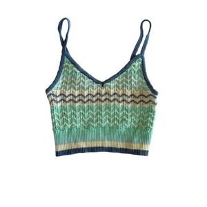 American Eagle Mint & Navy Chevron Knit Crop Camisole Tank | size XS